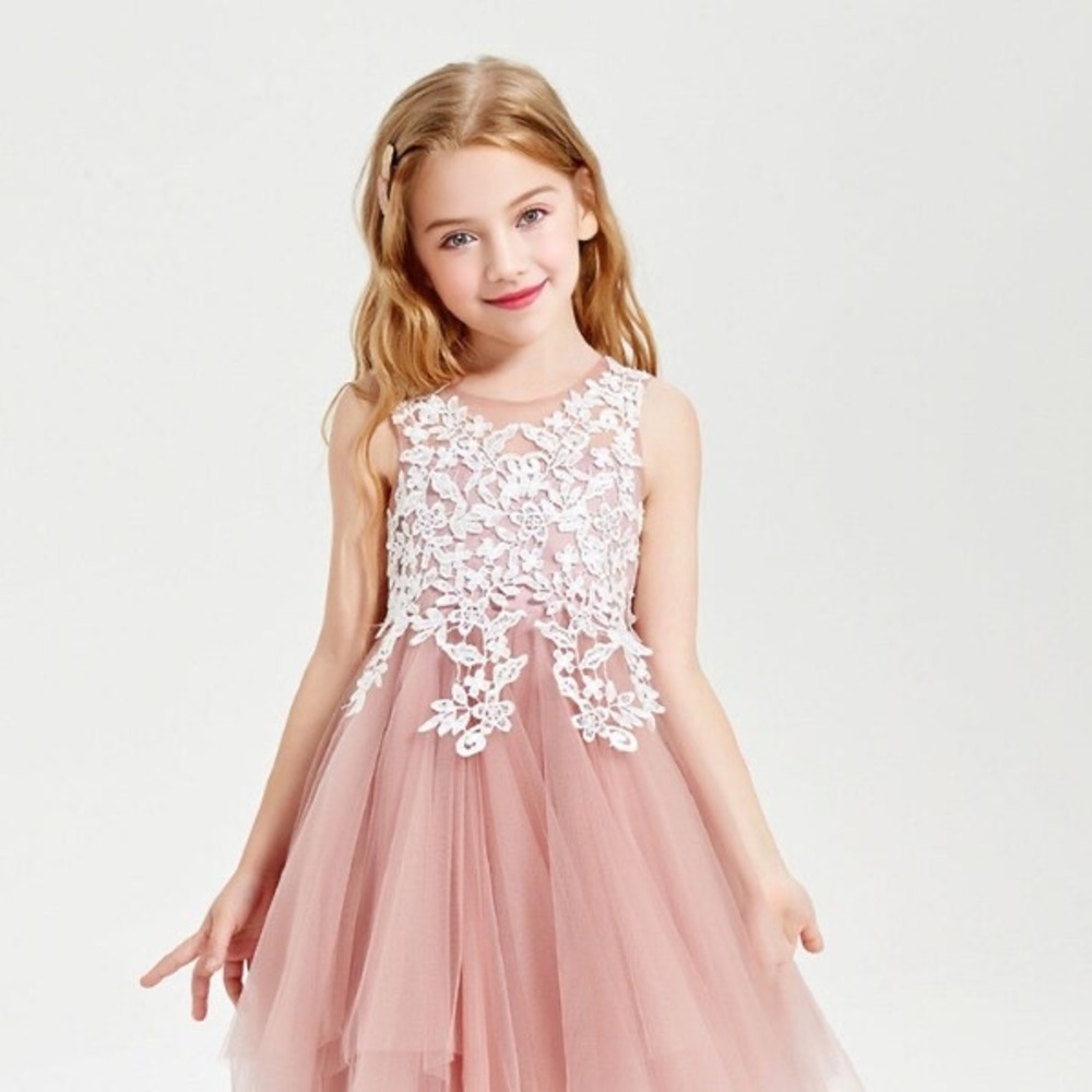 Elegant Pink Satin and Lace Junior Bridesmaid Dress for Girls, Size 16